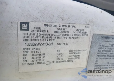 2005 Chevrolet Express from USA, damaged, VIN 1GCGG25V251186023
